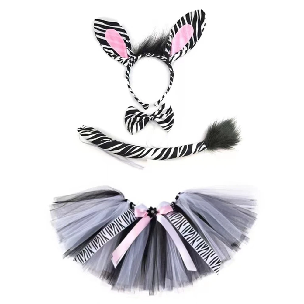 

Girls Carnival Party Animal Zebra Tutu Skirt Birthday Party Set Mesh Princess Skirt