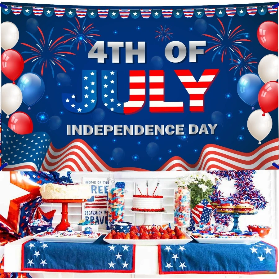 Happy 4th of July Party Outdoor Set Up Flags Wall Decoration Background Cloth For National Day Memorial Day Independence Day