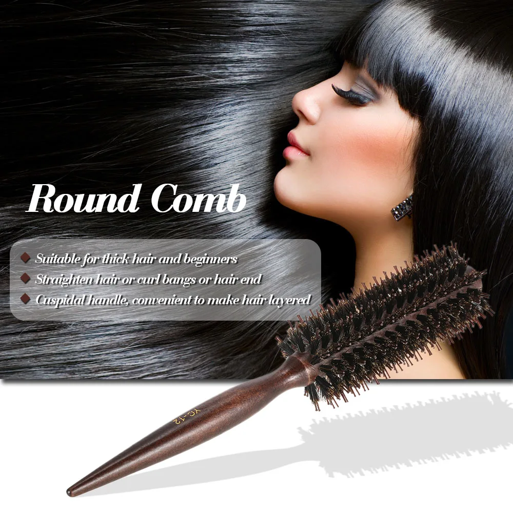 Round Comb for Hair Bristle Hairbrush Comb Quiff Roller Curling Rolling Brush DIY Hairdressing Tool Wood Handle Hair Accessories