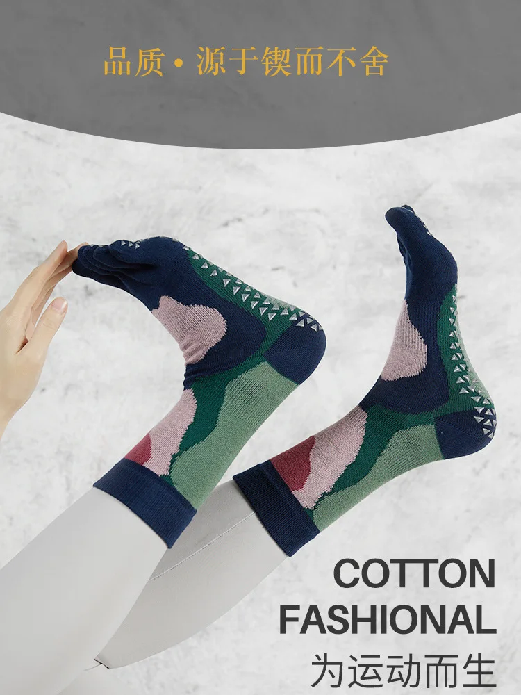 New Women Pilates Socks Professional Five Fingers Dance Sports Socks Fashion Printing Non-slip Silicone Grip Fitness Yoga Socks 1 undefined