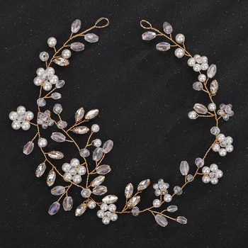 Wedding Rhinestone Crystal Headband Women Pearl Headpiece Handmade Bride Hair Jewelry Accessories Party Headdress Fashion Tiaras
