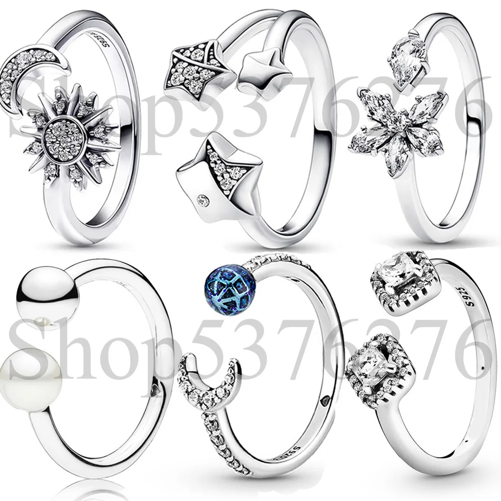 925 Sterling Silver Shooting Star Luminous Glow Contemporary Pearl Square Sparkle Fashion Anello Aperto Per Le Donne Regalo Gioielli Fai Da Te