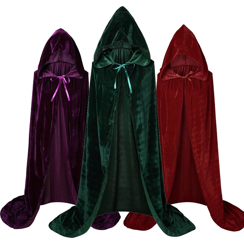 Movie Hocus Pocus 2 Witch Cloak Hooded Mary Sarah Winifred Sanderson Sister Cosplay Costume Halloween Adult Kids Long Party Cape