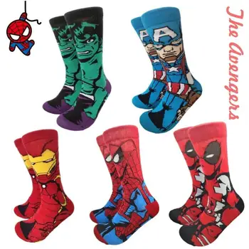 Men Spider Man Mid Calf Socks Cartoon Iron Man Deadpool Hulk Captain America Pattern Breathable Comfortable Socks for Adult Gift