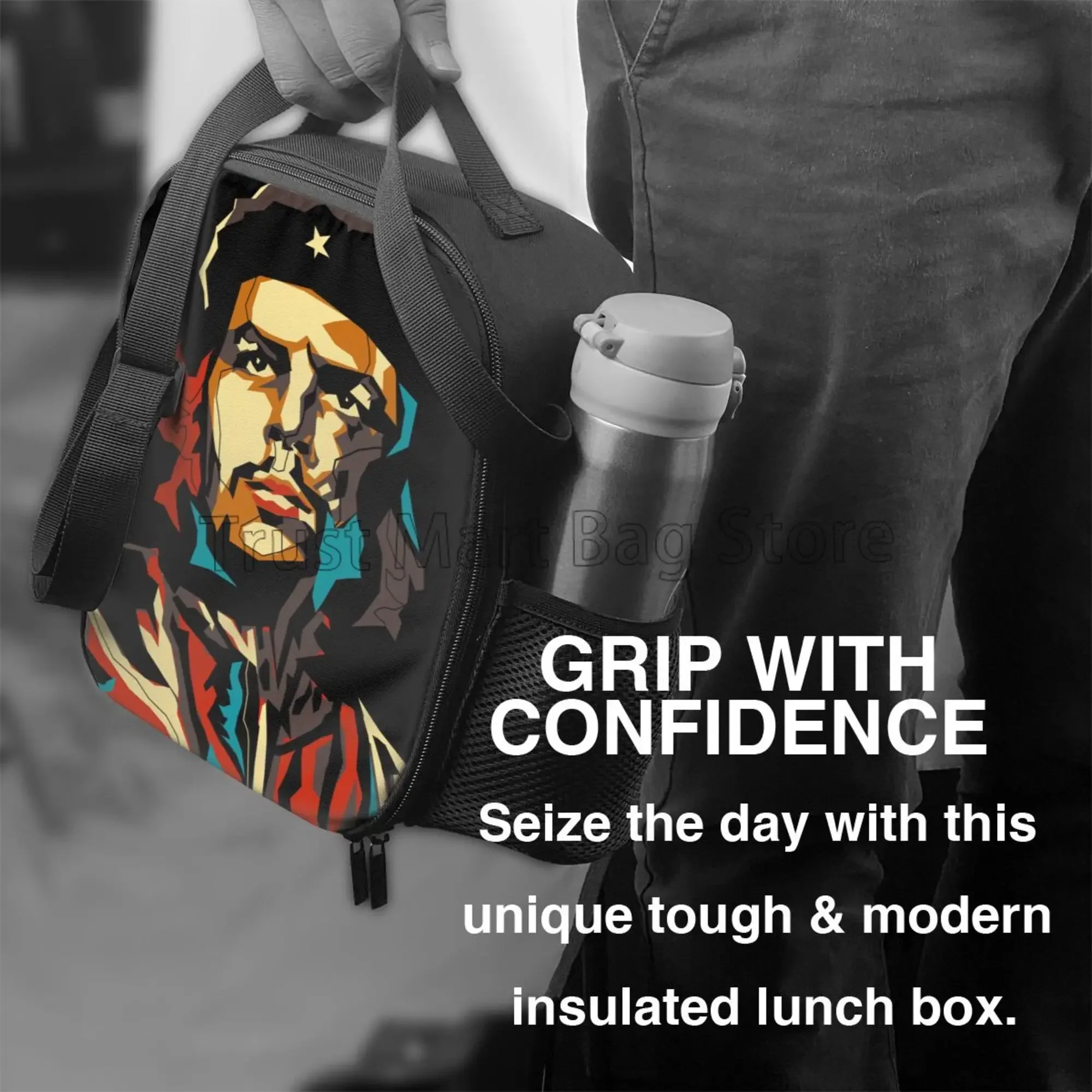 Che Guevara Portrait Print Insulated Lunch Bag Tote Handbag Food Container Thermal Cooler Pouch for Beach School Work Office
