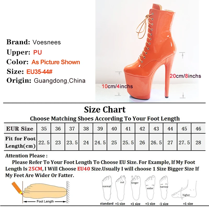 New Orange 20CM 8inches Women Ankle Boots PU Upper Sexy Exotic High Heel Platform Party Pole Dance Shoes Fetish Striptease Heels