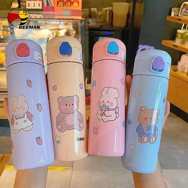 500ml Kids Thermos Mug With Straw Stainless Steel Cartoon Vacuum Flask With  Bag Children Cute Thermal Water Bottle Tumbler - Vacuum Flasks & Thermoses  - AliExpress