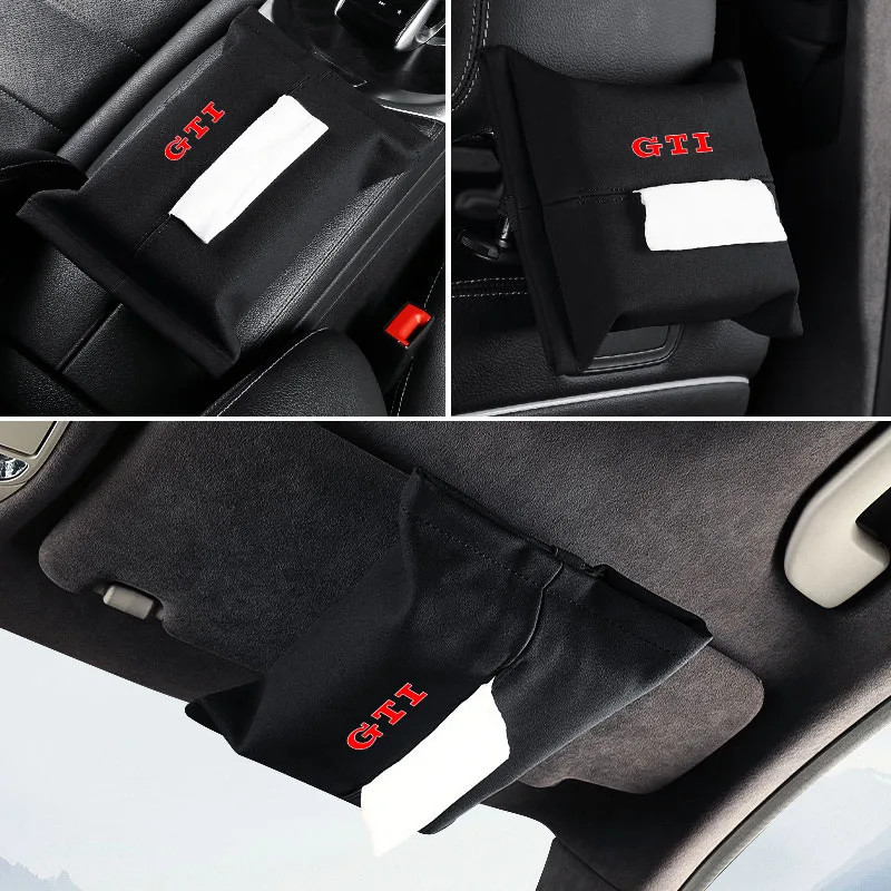1개 가죽 자동차 티슈 박스 커버, 햇빛 가리개/시트 뒤쪽 걸이형, VW GTI 파사트 B6 CC 이오스 골프 4 5 6 7 MK7 폴로용 엠블럼 포함
