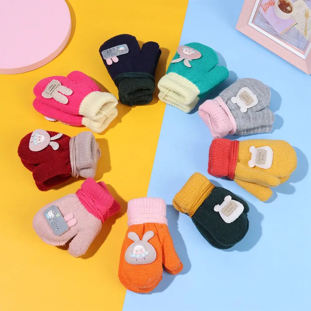 1-6 Years Baby Winter Hand Gloves Thick Warmer Knitted Mittens Thicken Mittens for Kids Cute Cartoon Gloves Boys Girls