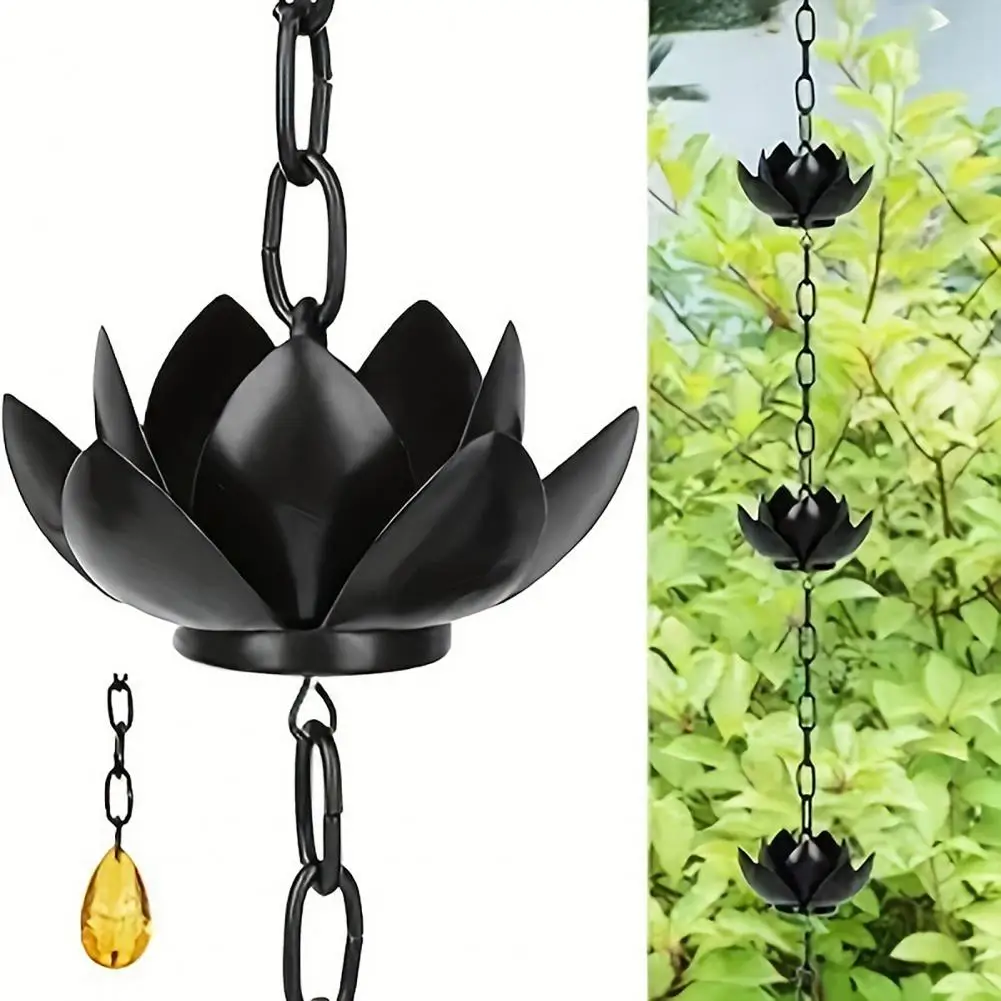 Adjustable Rain Chain Lotus Rain Chain for Outdoor Garden Decor Heavy Duty Metal Hanging Cups for Gutters Decorative Replacement