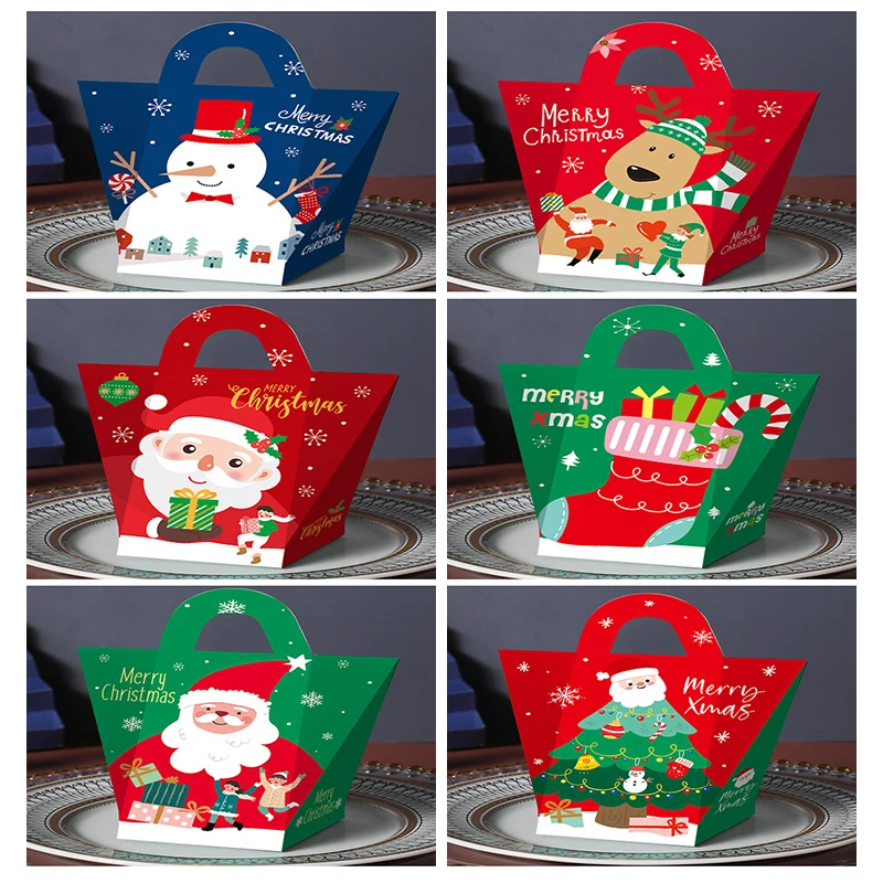 Christmas Eve Candy Box Portable Favor Gift Box Cartoon Holiday Packaging Bags Merry Xmas New Year Party Supplies