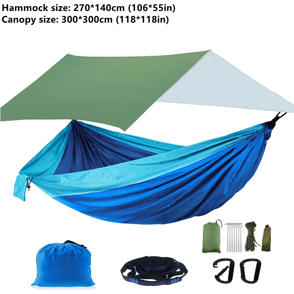 

Outdoor Portable Camping Hammock Tent Tourist Travel Garden Sleeping Hanging Hammocks Swing With Rain Fly Tarp Awnings Canopy