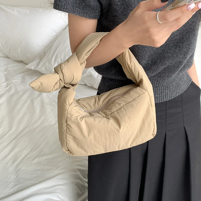 

South Korea ins new autumn and winter white simple velcron small square bag soft cotton clothing handbag