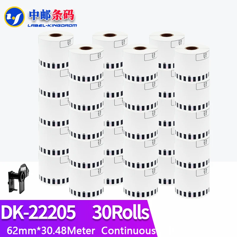 30 Refill Rolls Compatible Dk22205 Label 62mm*30.48m Continuous