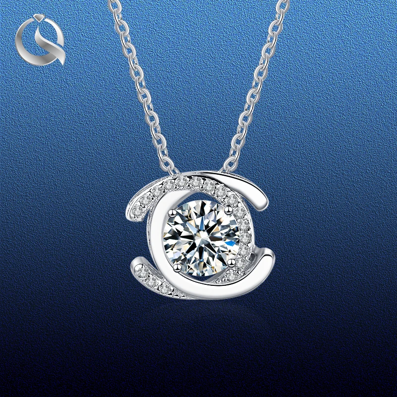0.5 Carat Double C Moissanite Necklace Zircon 925 Sterling Silver Pendant Women's Neck Chain Luxury Jewelry Accessories Fashion