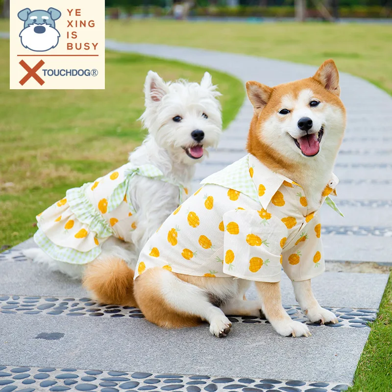 

New Pet Clothes Dog Thai Pineapple Shirt & Suspender Skirt Polyester Comfort Fabric