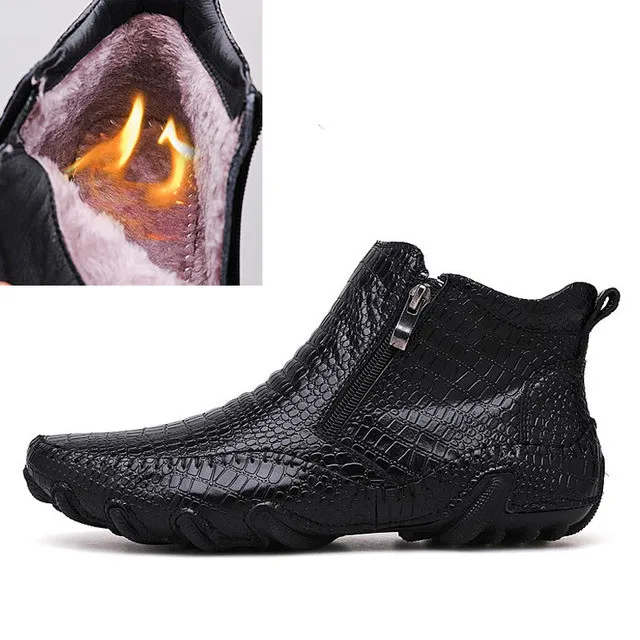 Classic Genuine Leather Spring Men's Boots Plush Warm Platform Snow Boots Punk Outdoor Motorcycle New Man Work outdoor boots men leather boots