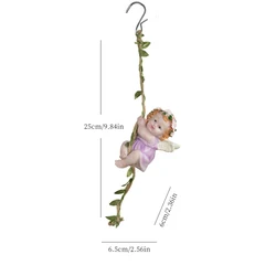Garden Hanging Angel Figurine - Charming Fairy Cherub on Swing - Outdoor Decor Statue Gift (Hanging Angel Purple)
