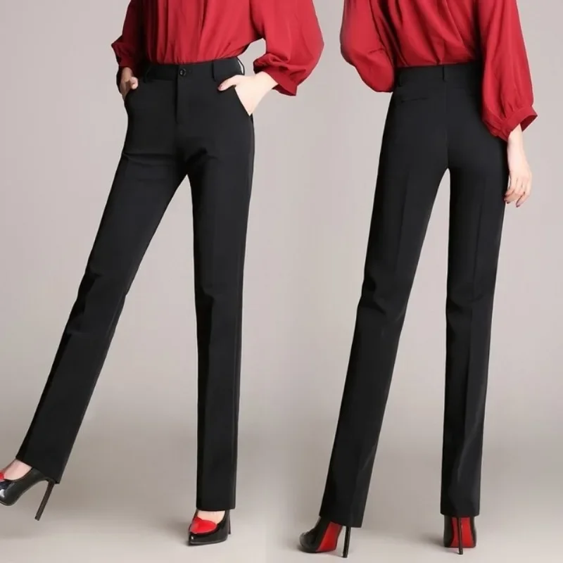 Women's Cropped Pants 2023 New Spring Summer Straight Cylinder Casual Solid Button Zipper PocketsFashion Pencil Trousers