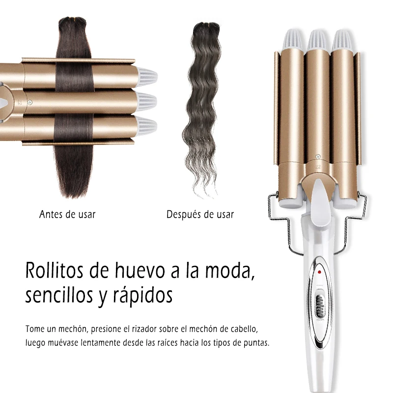 Utensilios de peluquería profesional, rizador de cerámica de triple barril  de pelo eléctrico, ondulador de pelo, herramientas de estilismo - AliExpress