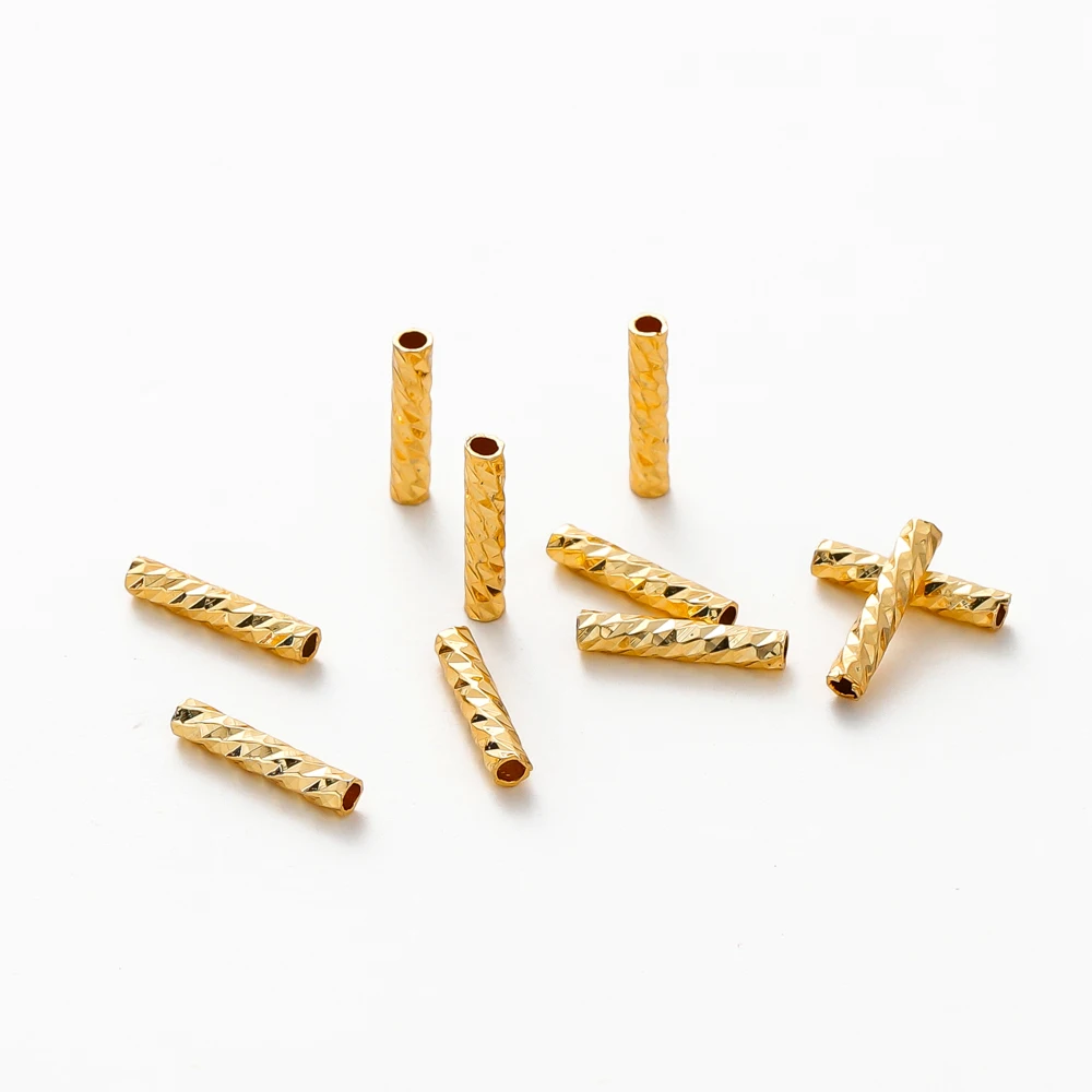 

100Pcs Length 7/10mm 14K/18K Gold Plated Brass Tube Spacer Beads Cut Pattern Tube Bead for DIY Jewelry Making Findings Supplies