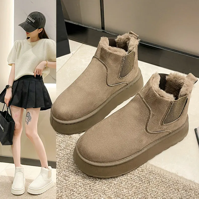 

New winter women boots suede warm snow boots platform short boots casual winter shoes for women fashion snow boots