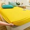 Yellow Fitted Sheet Cotton 1pcs Protective Mattress Cover Non-Slip Bedspreads King Queen Single Bed Fitted Sheet(No Pillowcase) 2
