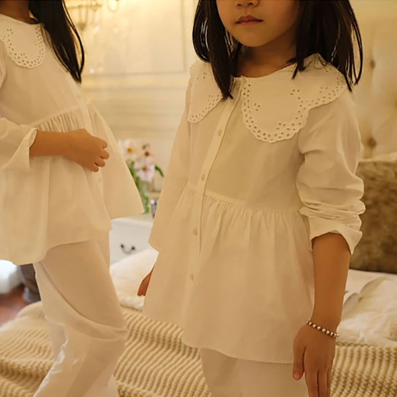 best nightgowns Spring Vintage Kid Girl Lolita Embroidered Turndown Collar Pajama Set.Cute Toddler Kid Pyjamas set Sleepwear.Children’s Clothing pajama sets boy