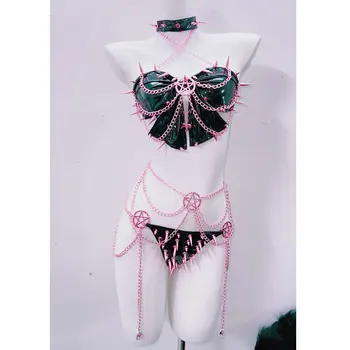 Pink Chain and Spike Lingerie Set 1
