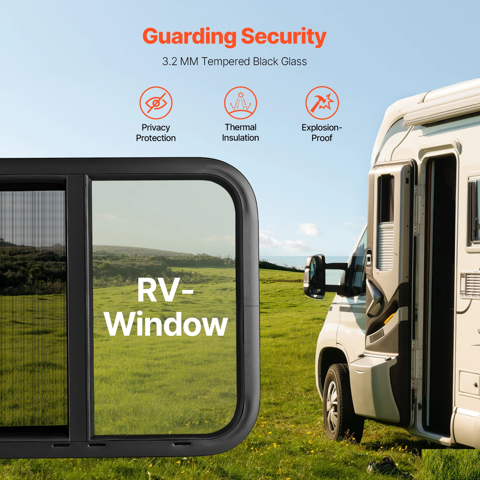 Tinted Horizontal RV Window with Net Screen and Trim Ring