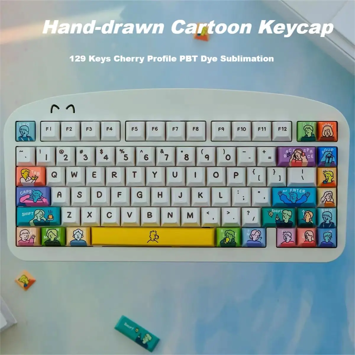 

129 Keys Hand-drawn Cartoon Cherry Profile PBT Double Shot Key Caps for Gateron MX Switches Gamer Mechanical Gaming Keyboard