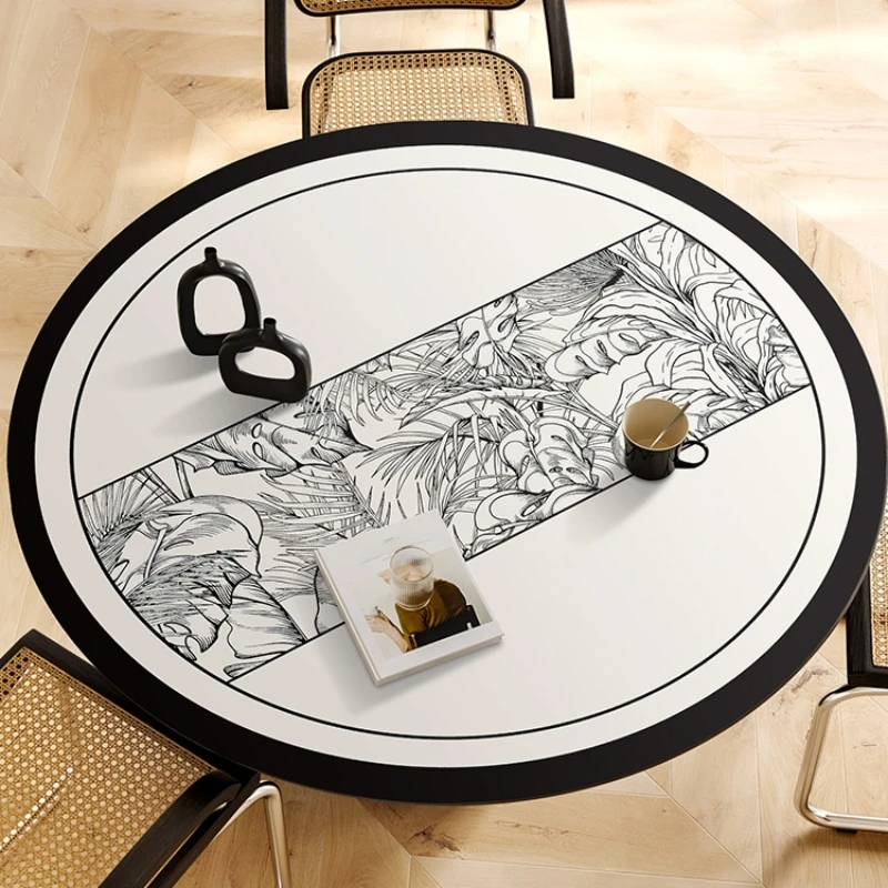 PVC Round Tablecloth Waterproof Oil-proof Table Mat White Coffee Desk Mats Striped Minimalist Style Home Decoration Tablecloths 4