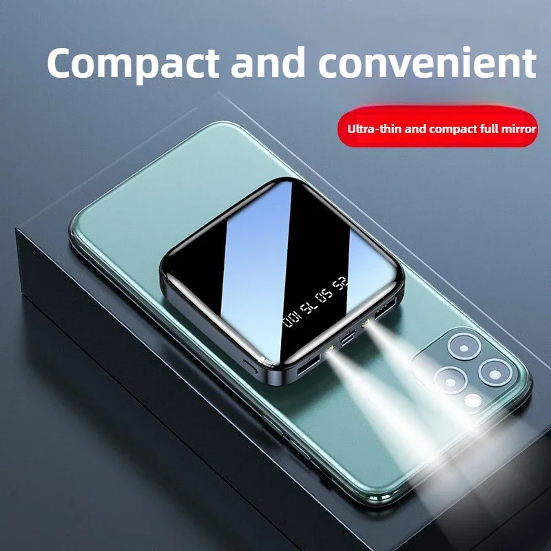 20000mAh Mini Power Bank with Cable Portable Charger Mirror Screen LED Digital Display Poverbank External Battery Power Bank 3