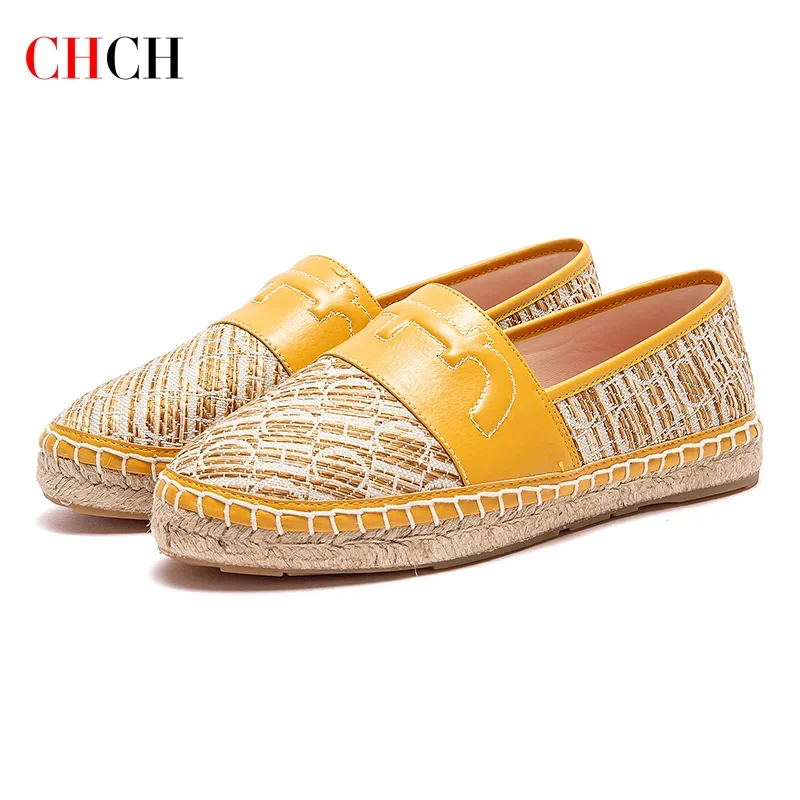 Women's Beach Shoes CHCH Women's Flat Shoes New Handmade Hemp Bottom Anti slip 2