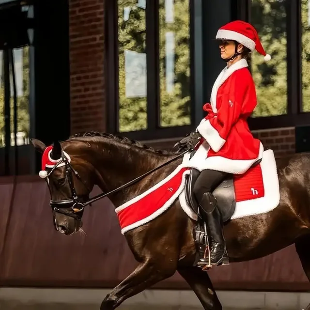 Santa Hat for Horse Equestrian Christmas  Horse Fly Ear Bonnet for Christmas Parade Horse Costume Holiday One Ear Slip On 6