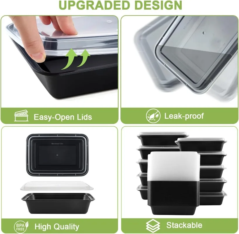 10/20Pcs Disposable Plastic Lunch Box with Lid, Black Food Containers for Fruits, Veget... - SKU DPLB2117 - UGI Packaging