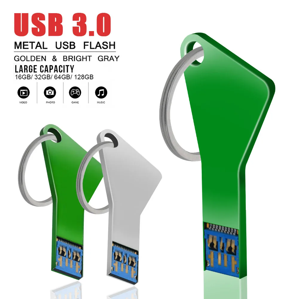 

Custom logo USB 3.0 Key shape Pendrive Metal Memory Stick 8GB 16GB 32GB 64GB Usb Flash Drive pen drive flash usb disk pen drive