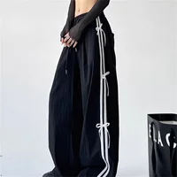 Retro Side Stripe Bowknot Wide Leg Pants Women High Waist Casual Sports Trousers Harajuku Cargo Pants Streetwear Hip Hop Joggers - Image 3