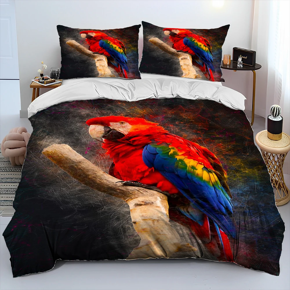 Colorful Parrot Macaws Birds Comforter Bedding Set,Duvet Cover Bed Set Quilt Cover Pillowcase,King Queen Size Bedding Set Adult 5