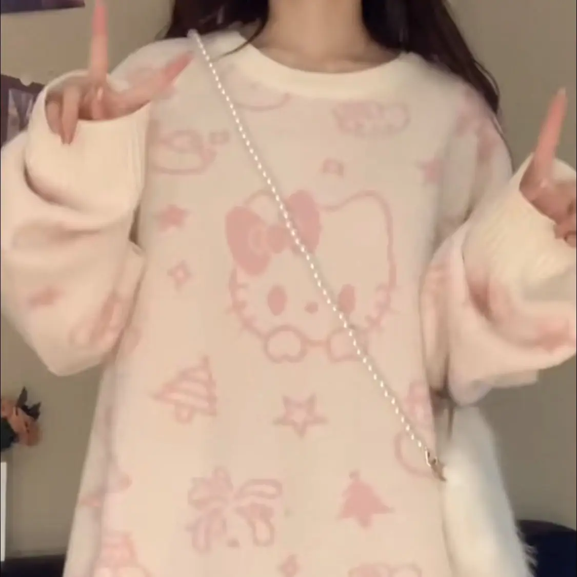 

Anime Kawaii Sanrio Hello Kitty My Melody Kuromi Y2K Women's Knitwear Autumn Winter New Style Loose Versatile Round Neck Sweater