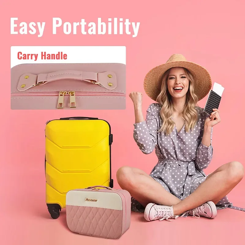 Needle sewing Diamond Pattern Lighted Cosmetic Case With Mirror LED Cosmetic Bag Large-capacity Waterproof Makeup Storage Box 5