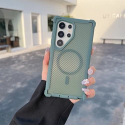 Carbon Fiber Armor Shockproof Magnetic Case with Magsafe Wireless Charging Compatibility for Galaxy S26+ (Green)