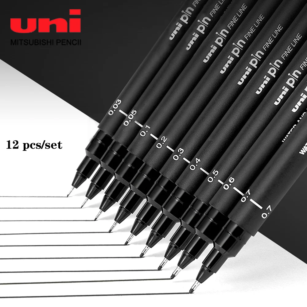 Uni Pin Drawing Pens/6 Assorted Tip Sizes, Uni Pin Technical Fineliner Pens, Pack of 6 Assorted Tip Sizes, Black Ink