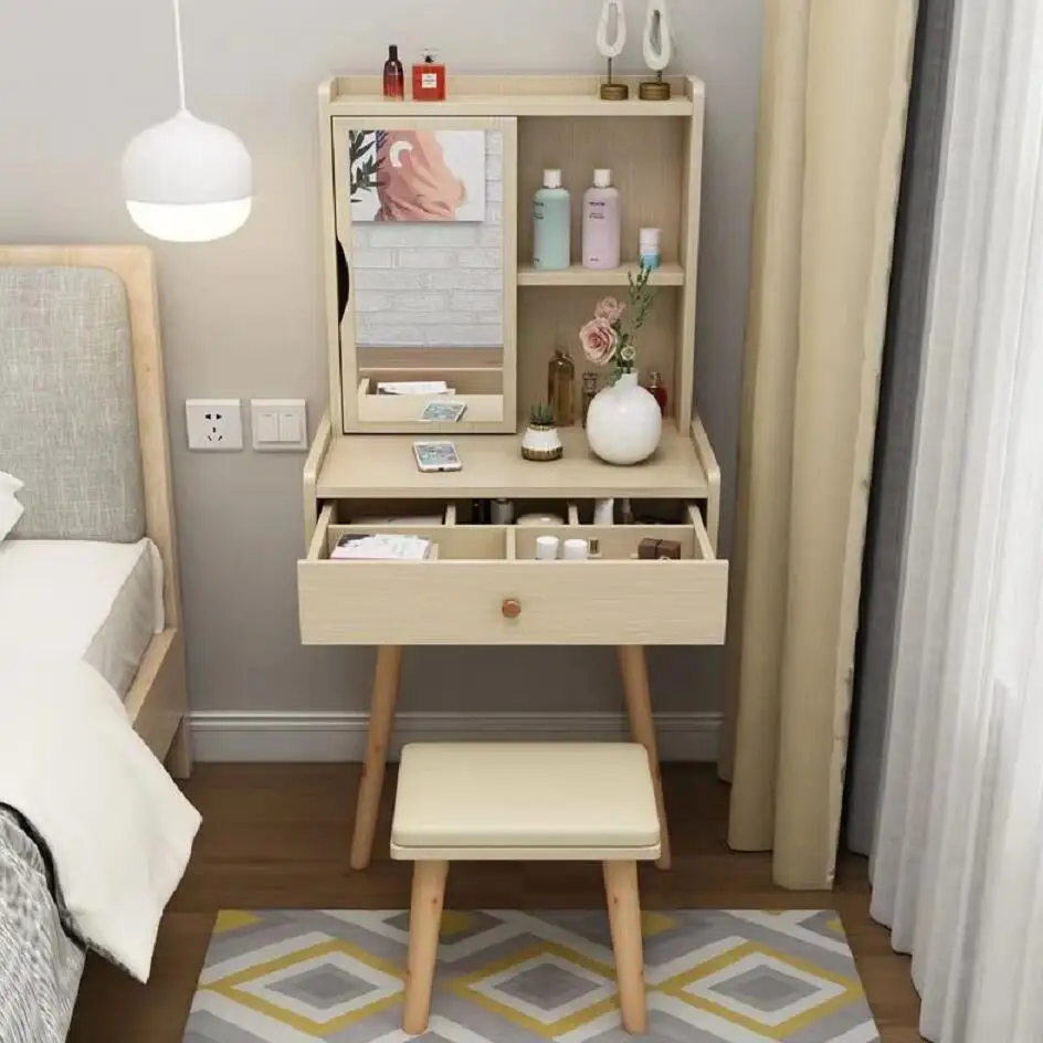 Description Picture 4 of itemNew 40/50/60/cm Makeup Dressing Table Set with Stool Makeup Vanity Table Storage Beside Bedroom Table with Stool and Drawer