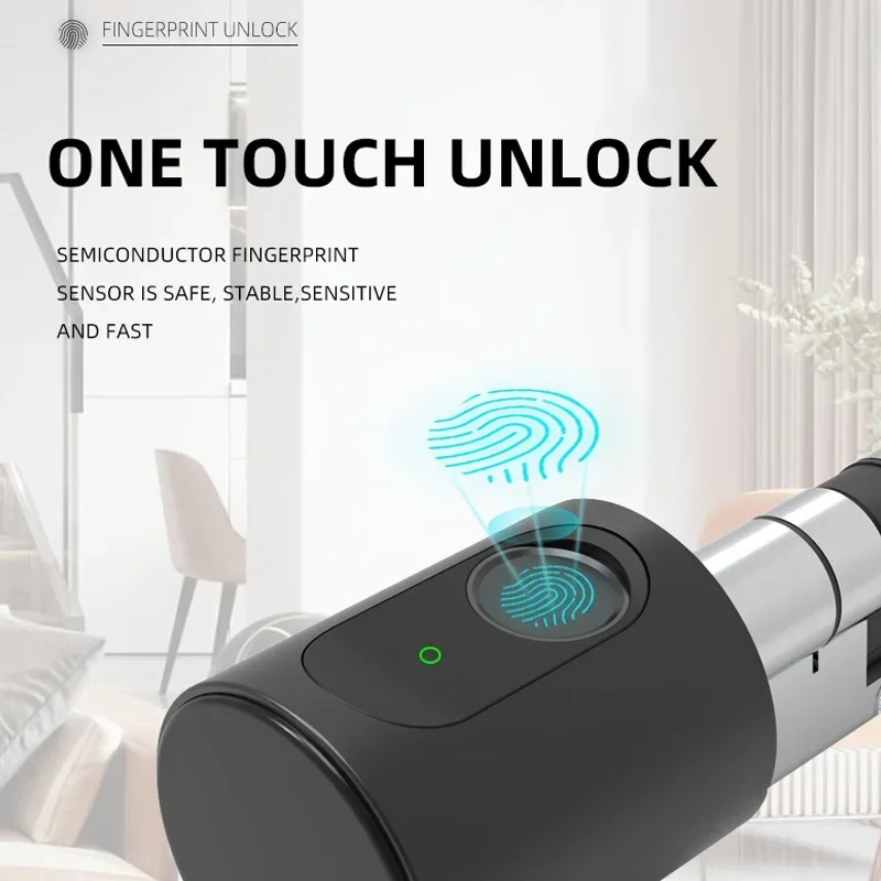 Tuya APP Fingerprint Lock Euro Cylinder Electronic Smart Door Lock RFID Card Bluetooth Digital Keyless Entry Smart Home for fingerprint door lock,fingerprint cylinder lock,smart cylinder lock,smart door lock,electronic lock,smart lock