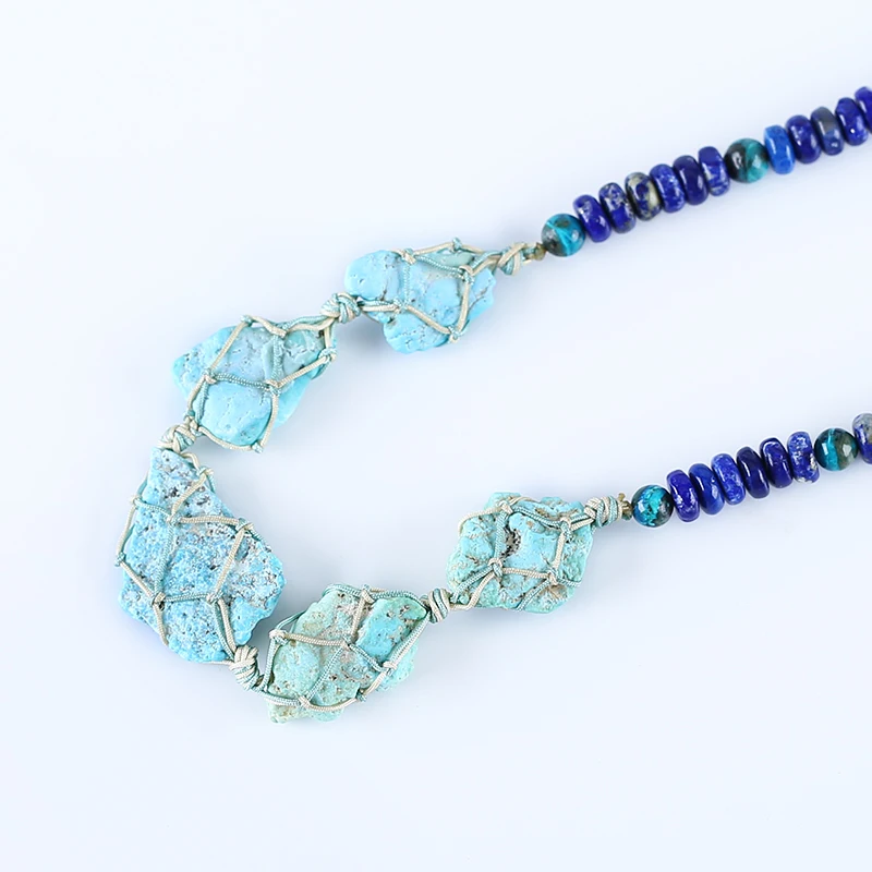 Natural Stone Turquoise Lapis Lazuli Necklace Accessories Beads For DIY Jewelry Making 31x22x6mm 6mm 28inch 32.8g