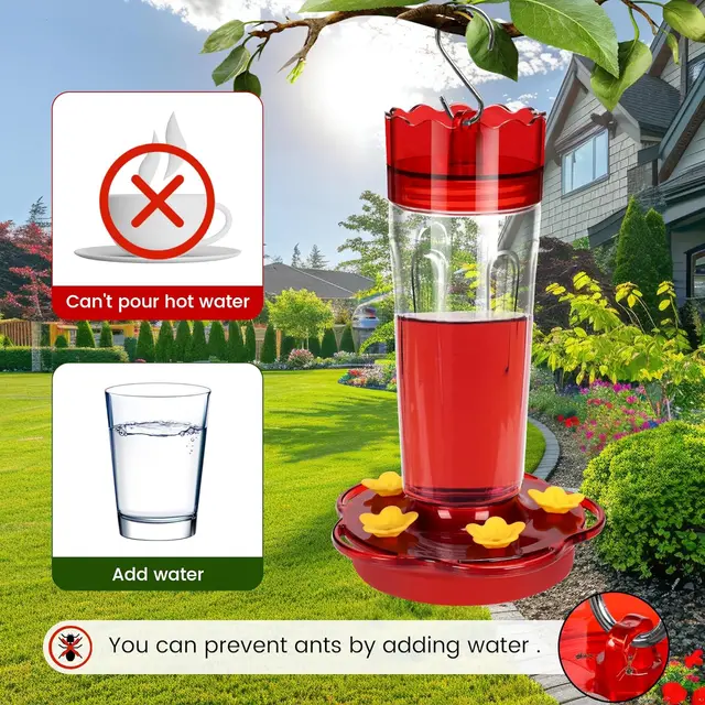Plastic Hummingbird Feeders for Outdoors Hanging Ant and Bee Proof,  Red Hummingbird Feeder with 5 Feeding Ports and Perches 5