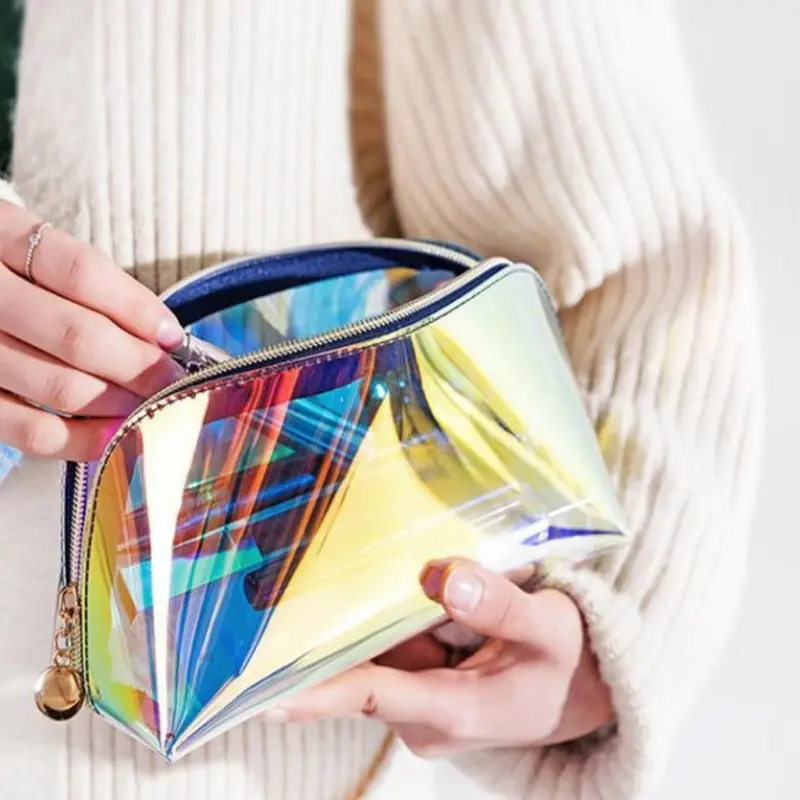 Laser Cosmetic Bag Ins Style Korean Cosmetics Semicircle Travel Buggy Bag Portable Dumpling Shaped Transparent Wash cosmetic bag cosmetic storage bag toiletry bag makeup bag cosmetic case