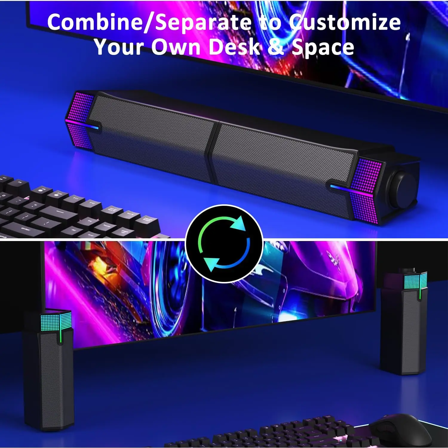 Wireless Sound Bar with Superb Stereo Sound and LED Lighting