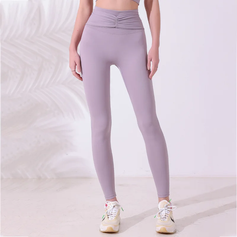 Women Sport Leggings High Waist Yoga Pants Hip-Lifting Pleated Pant Quick  Dry Running Trousers Elastic Gym Fitness Tights Female